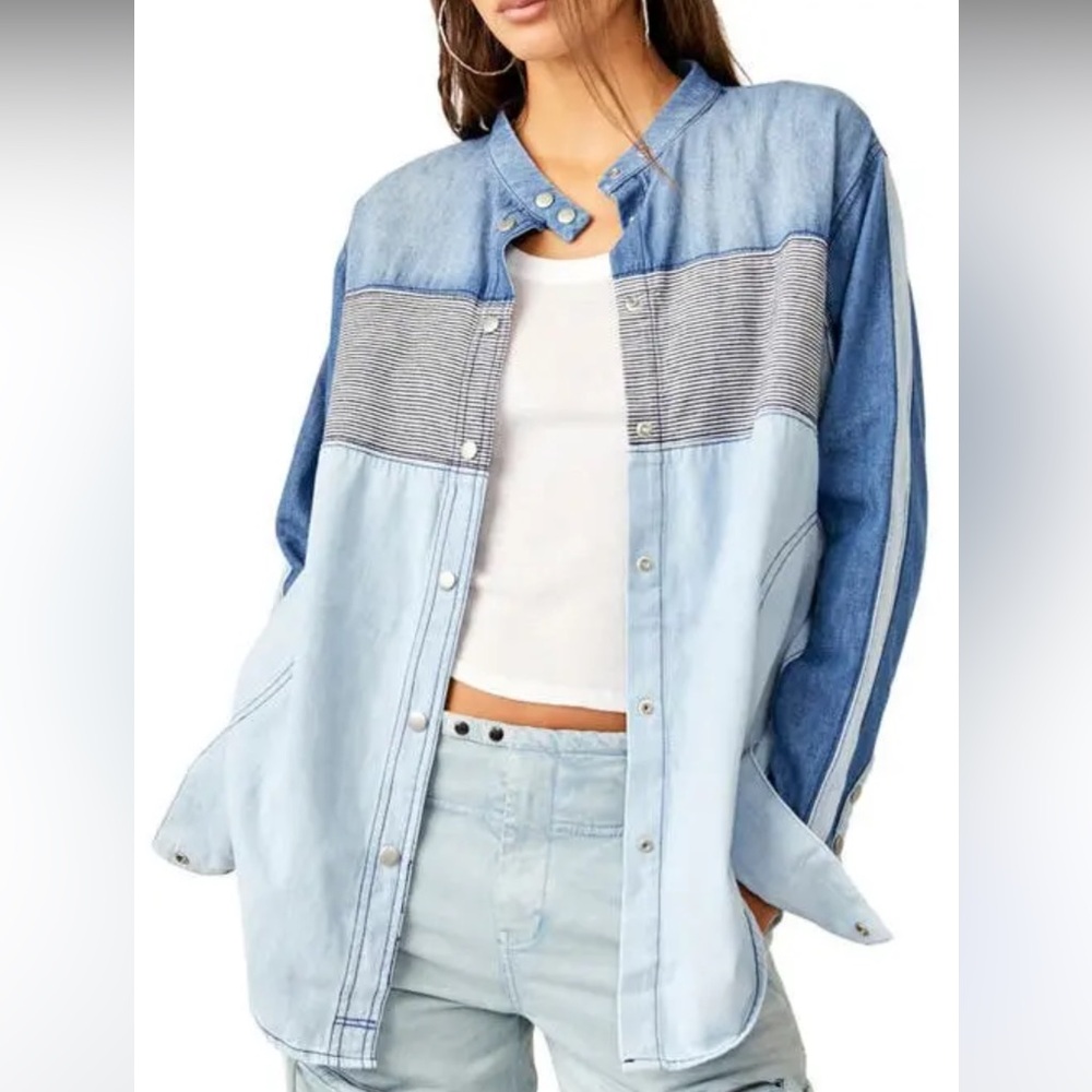 Free People Blue Button Down Shirt